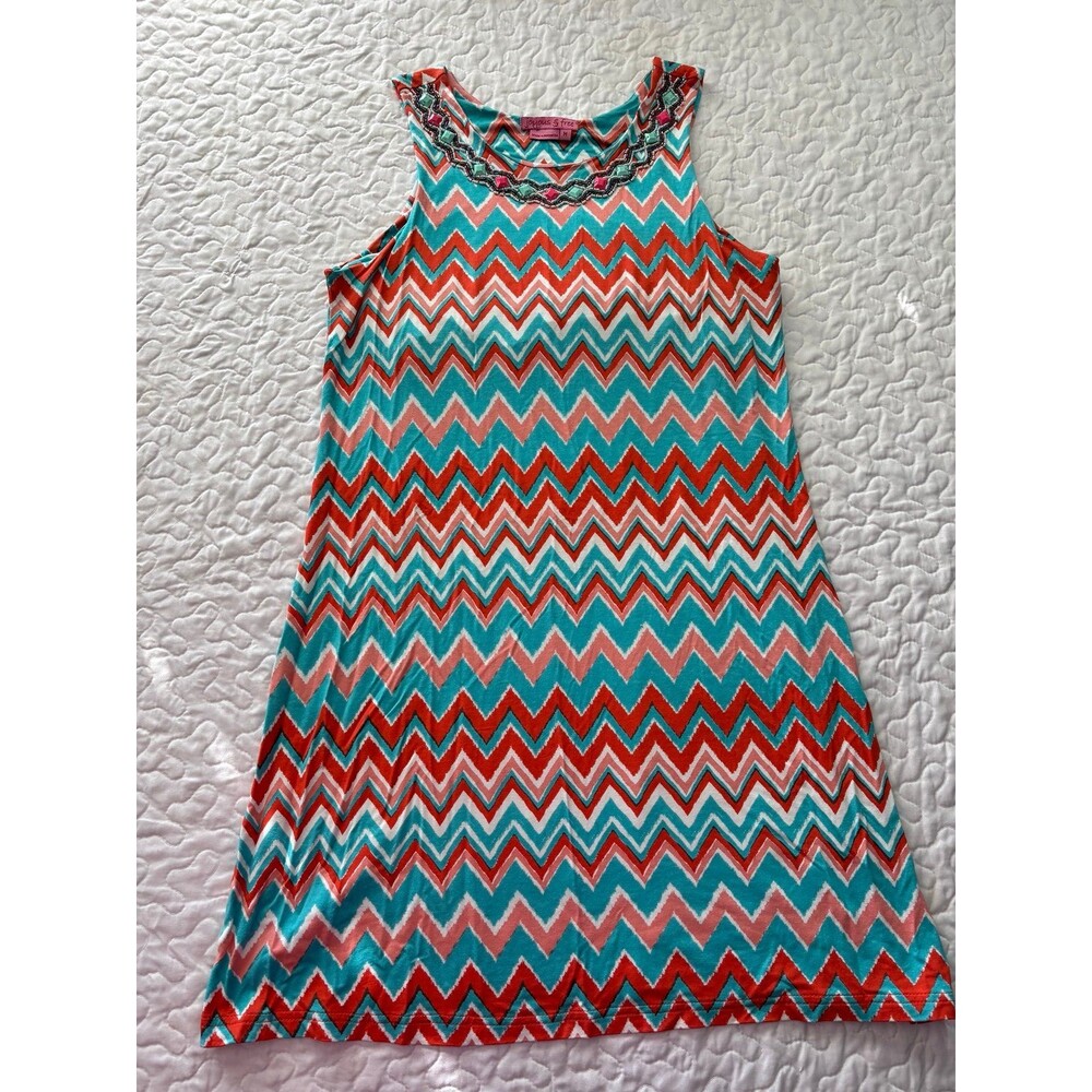 Joyous & Free Pink Teal Studded Striped Sleeveless Long Maxi Dress size Medium